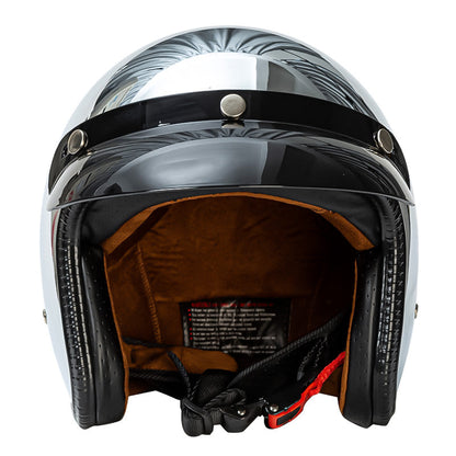 Silver Retro Motorcycle Helmet DOT ECE Certified Ergonomic Design