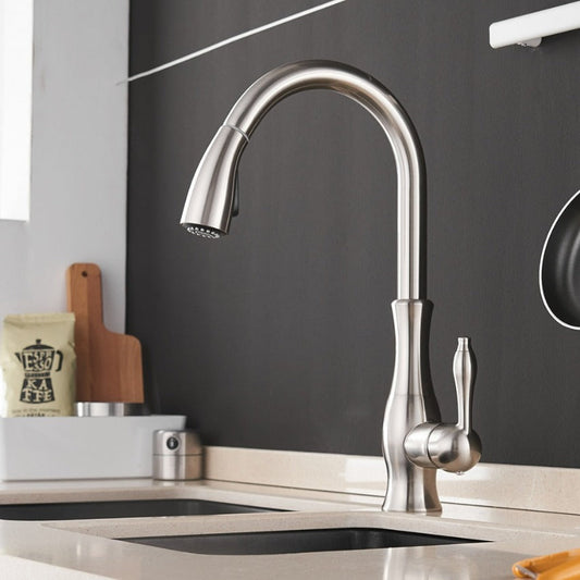 Stainless Steel Kitchen Faucet with Pull-Out Sprayer - Modern Extendable Sink Faucet for Easy Access and Convenient Use