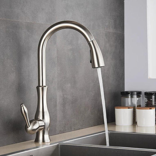 Stainless Steel Kitchen Faucet with Pull-Out Sprayer - Modern Extendable Sink Faucet for Easy Access and Convenient Use