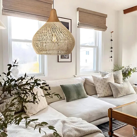 WovenDawn – Artisan Rattan Light Fixture with Sun-Kissed Organic Design