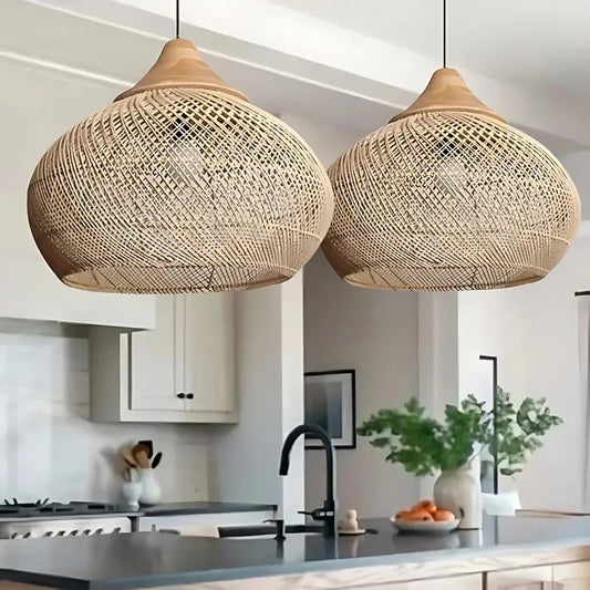 WovenDawn – Artisan Rattan Light Fixture with Sun-Kissed Organic Design