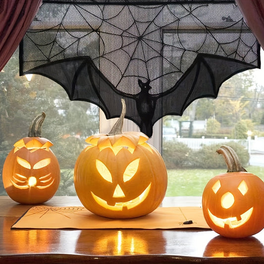 Halloween Table Runner – Black Lace Decorative Accent for Parties