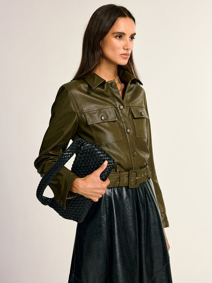 Teressa | Belted PU Cargo Shirt Jacket