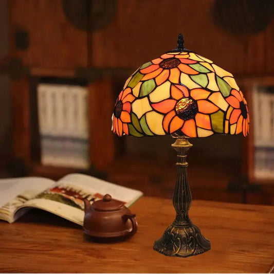 Tiffany-Style Desk Lamp with Adjustable Gooseneck – Handcrafted Colorful Glass Design for Home and Office