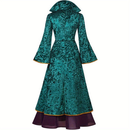 Halloween Velvet Maxi Dress for Women – Witchy Costume with Long Sleeves