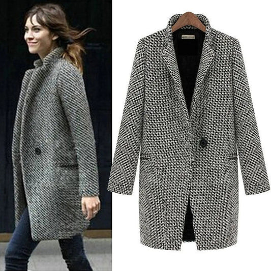 Adrielle | Women's Wool Coat – Stylish Houndstooth Pattern with Elegant Design