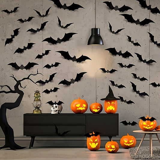 Spooky 3D Bat Wall Stickers – Halloween Home Decoration Set