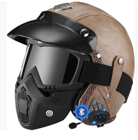 Men’s Motorcycle Helmet Lightweight Retro PU Material DOT ECE Approved