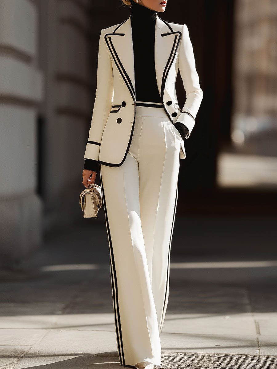 White Black Trim Double Breasted Suit Set by All City Mart