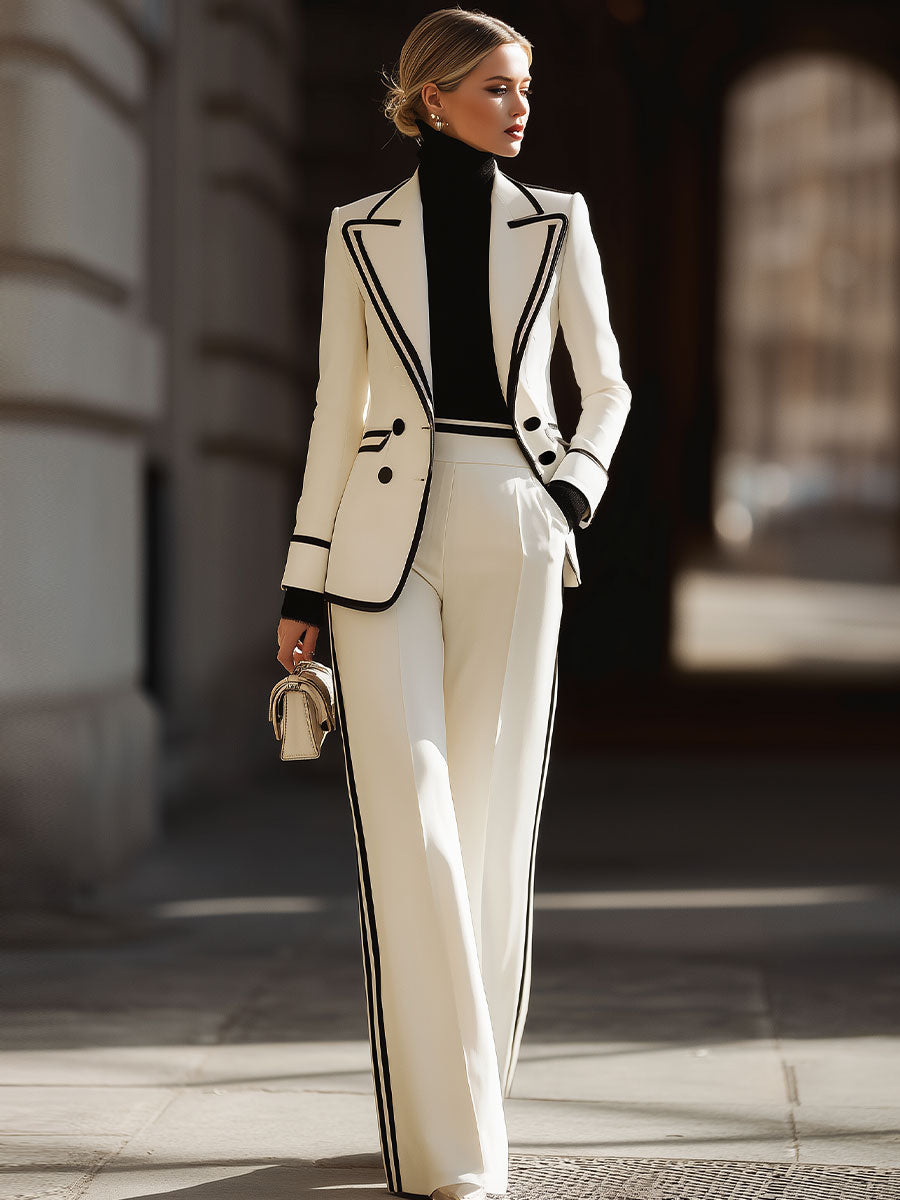 White Black Trim Double Breasted Suit Set by All City Mart