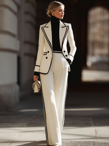 White Black Trim Double Breasted Suit Set by All City Mart