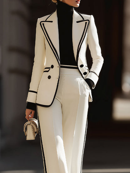 White Black Trim Double Breasted Suit Set by All City Mart