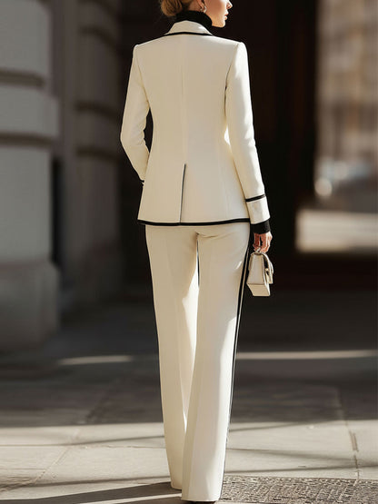 White Black Trim Double Breasted Suit Set by All City Mart