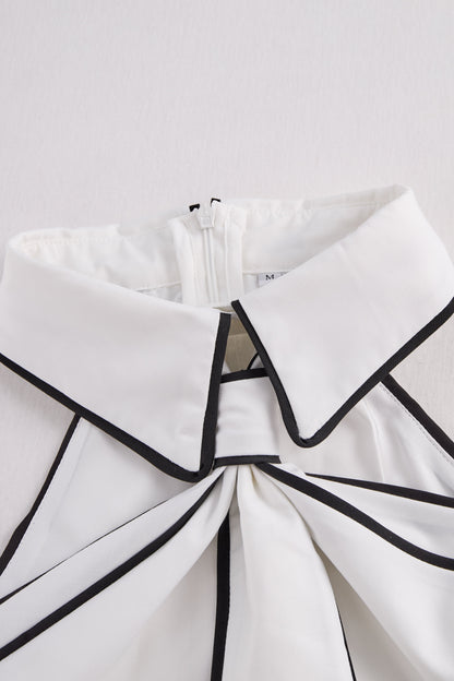 White Black Trim Halter Neck Blouse by All City Mart