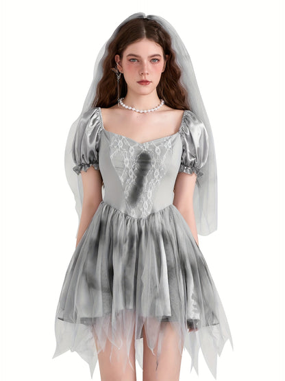 Women’s Puff Sleeve Mini Dress | Gothic Corpse Bride Halloween Costume