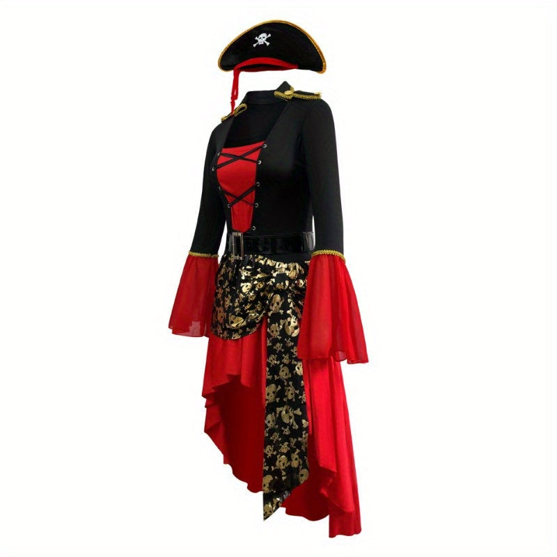 Women’s Halloween Outfit – Pirate-Inspired Lace-Up Costume Dress | Long Sleeves