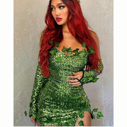 Women’s Sequin Leaf Dress – Strapless Mini Halloween Costume