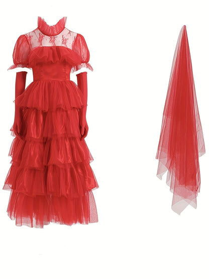 Women’s Halloween Gothic Lace Dress | Long Tiered Maxi Costume