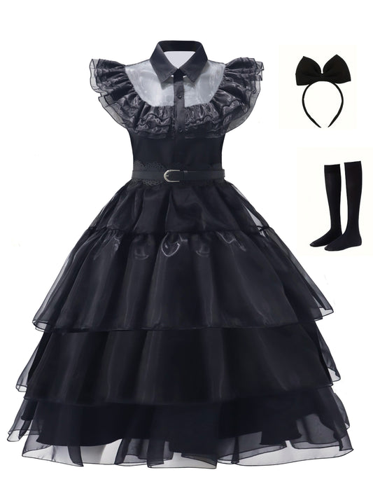 Women’s Layered Gothic Halloween Dress | Ruffle Midi Costume Set