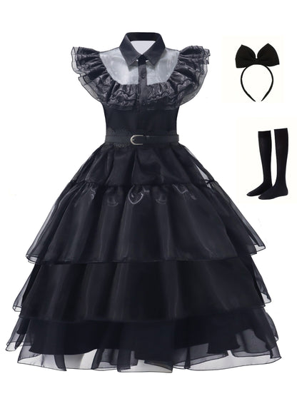 Women’s Layered Gothic Halloween Dress | Ruffle Midi Costume Set