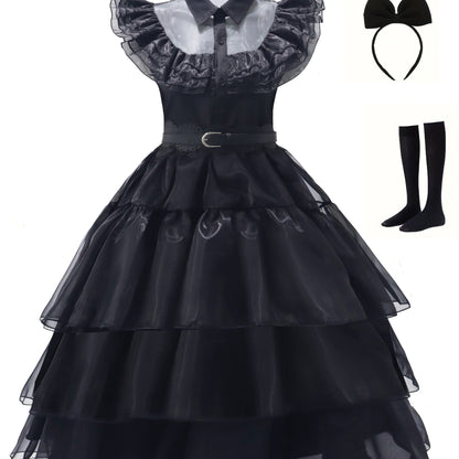 Women’s Layered Gothic Halloween Dress | Ruffle Midi Costume Set