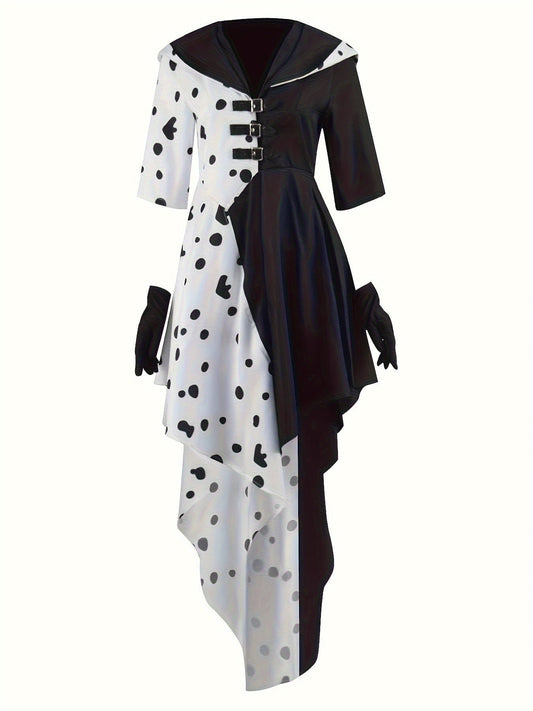 Women’s Dalmatian Costume Gown | Hooded High-Low Asymmetrical Halloween Dress