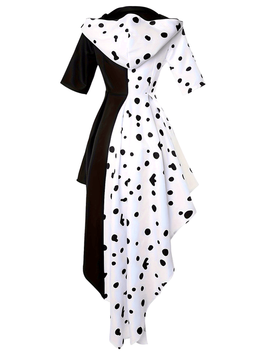 Women’s Dalmatian Costume Gown | Hooded High-Low Asymmetrical Halloween Dress