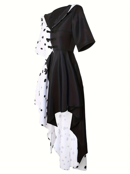 Women’s Dalmatian Costume Gown | Hooded High-Low Asymmetrical Halloween Dress