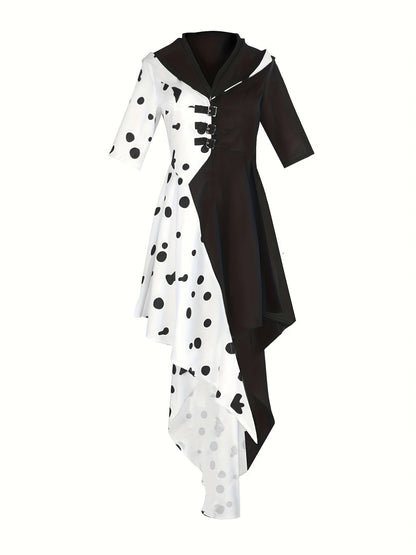 Women’s Dalmatian Costume Gown | Hooded High-Low Asymmetrical Halloween Dress