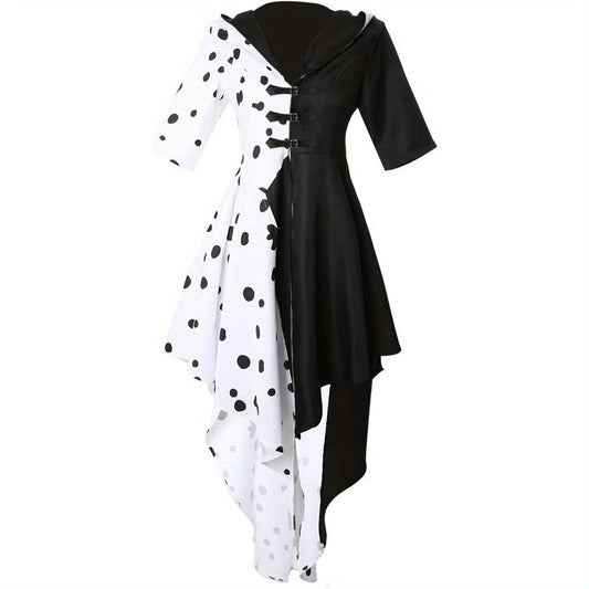 Women’s Dalmatian Halloween Dress | Hooded Asymmetrical Costume Gown