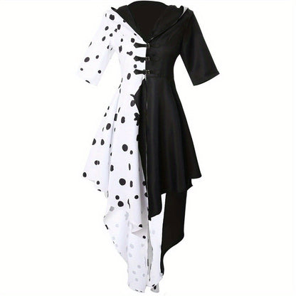 Women’s Dalmatian Halloween Dress | Hooded Asymmetrical Costume Gown