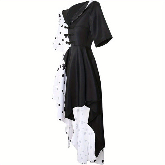 Women’s Dalmatian Halloween Dress | Hooded Asymmetrical Costume Gown