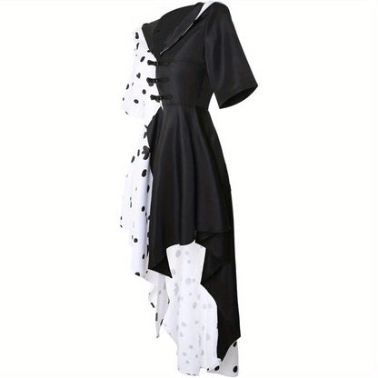 Women’s Dalmatian Halloween Dress | Hooded Asymmetrical Costume Gown