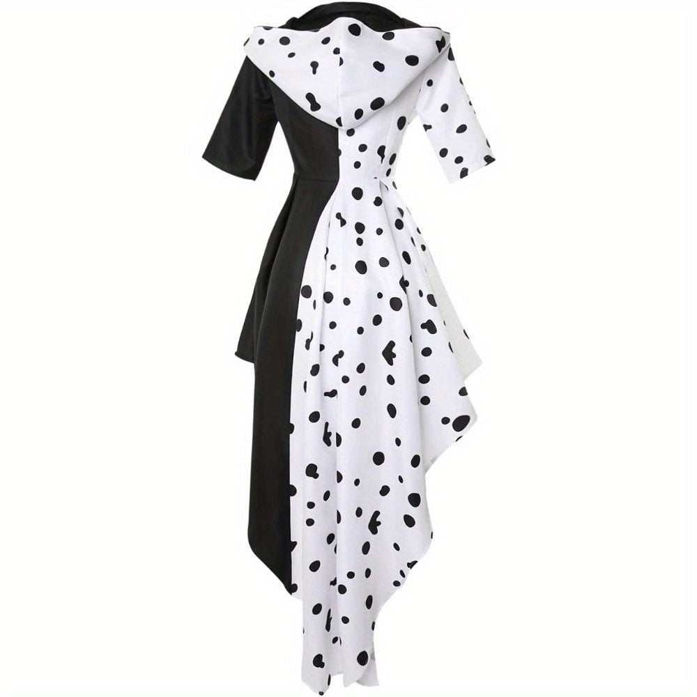 Women’s Dalmatian Halloween Dress | Hooded Asymmetrical Costume Gown