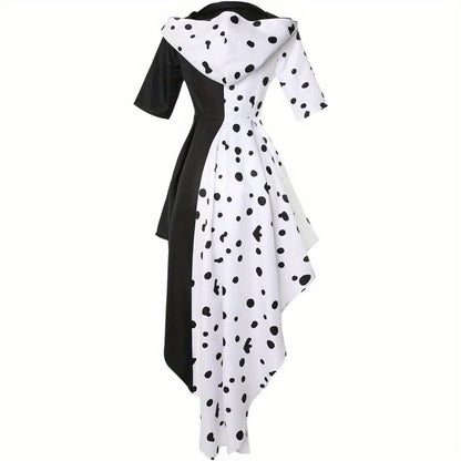Women’s Dalmatian Halloween Dress | Hooded Asymmetrical Costume Gown
