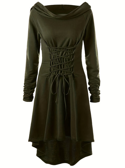Women’s Medieval Halloween Costume Gown | Lace-Up Hooded Long Sleeve Dress