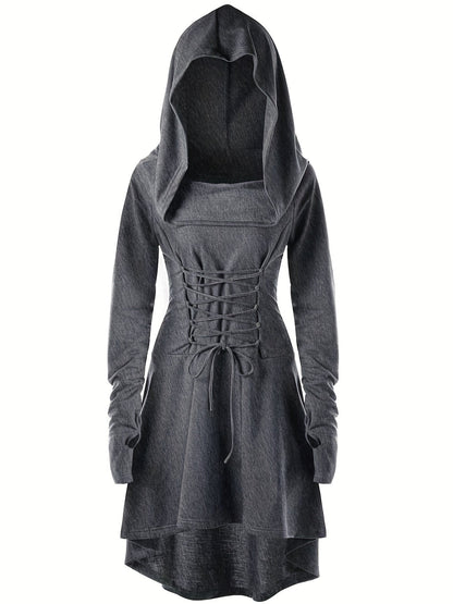 Women’s Medieval Halloween Costume Gown | Lace-Up Hooded Long Sleeve Dress
