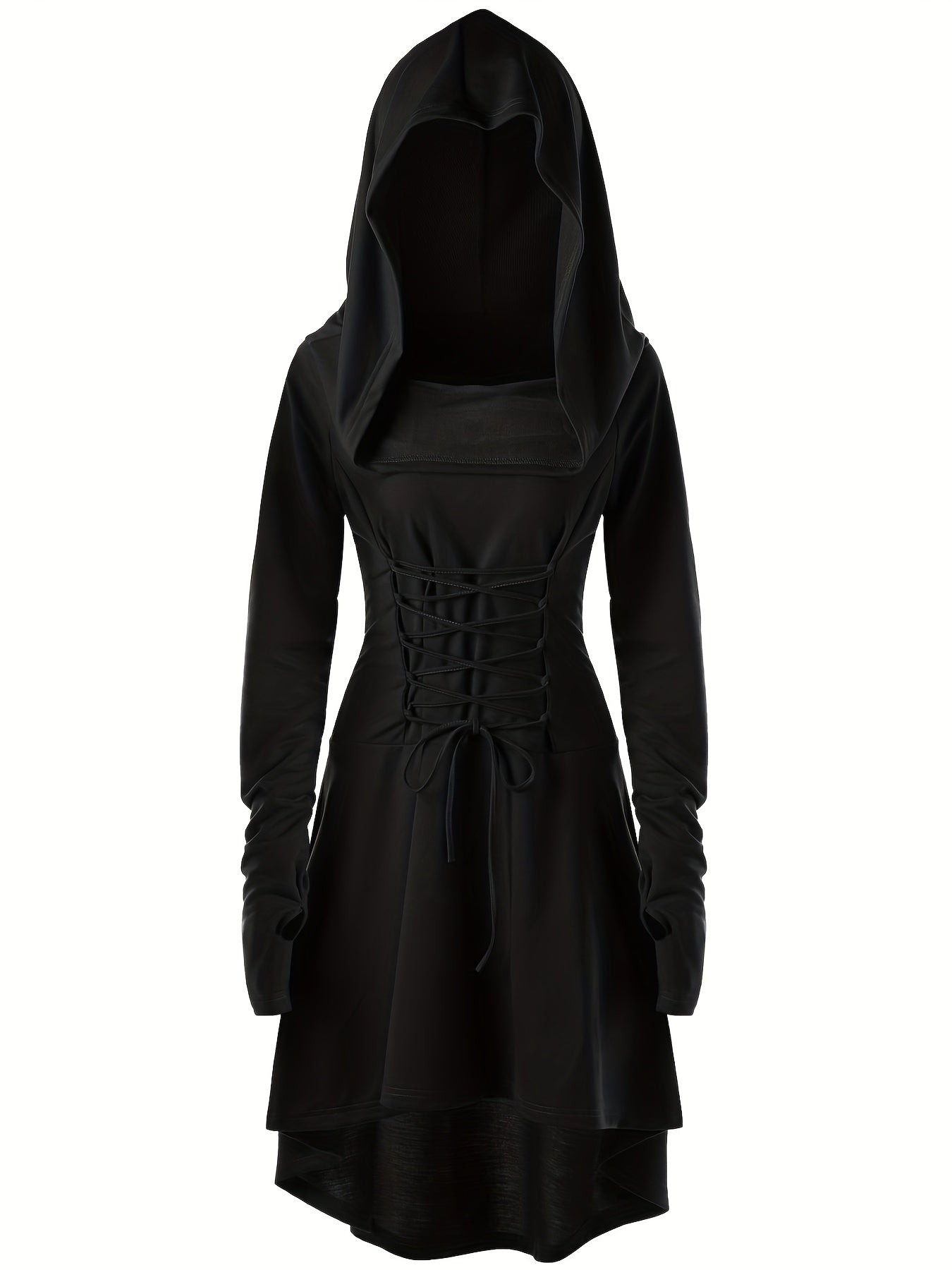Women’s Medieval Halloween Costume Gown | Lace-Up Hooded Long Sleeve Dress