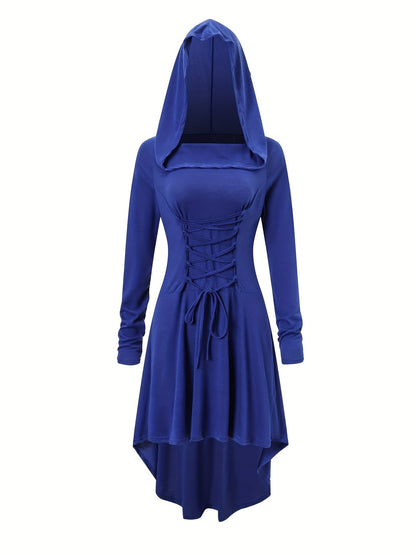 Women’s Medieval Halloween Costume Gown | Lace-Up Hooded Long Sleeve Dress