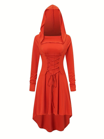 Women’s Medieval Halloween Costume Gown | Lace-Up Hooded Long Sleeve Dress