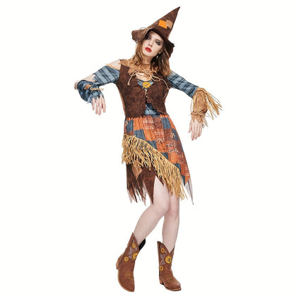 Women’s Off-Shoulder Scarecrow Halloween Costume Dress | Mini Outfit