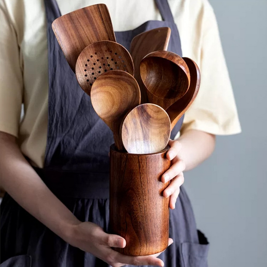 TeakCraft – Premium Teak Wood Utensil Set for Everyday Cooking