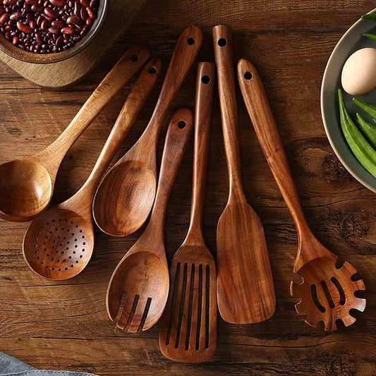 TeakCraft – Premium Teak Wood Utensil Set for Everyday Cooking