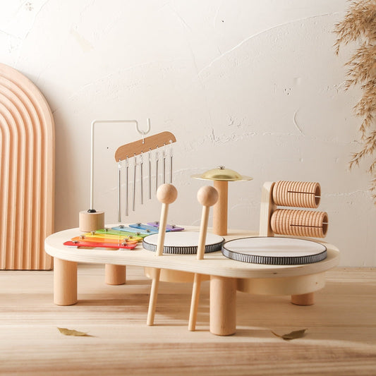 Educational Wooden Music Table – Xylophone, Drums & Rattles for Creative Kids Play