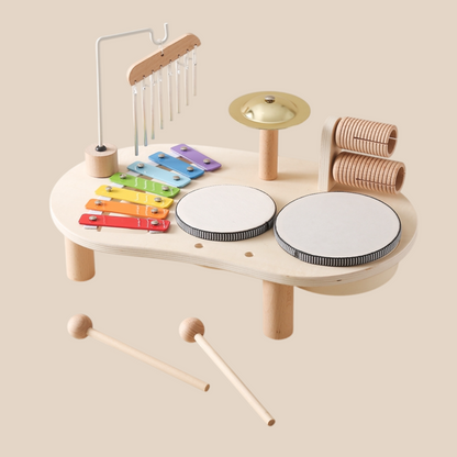 Educational Wooden Music Table – Xylophone, Drums & Rattles for Creative Kids Play
